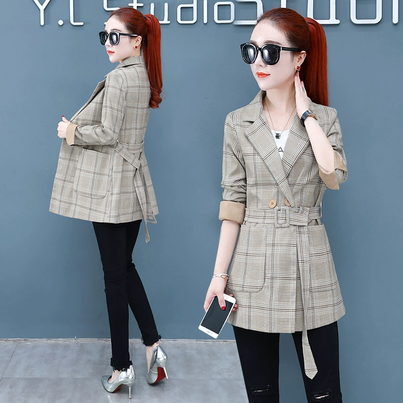 Mùa xuân ngắn đoạn kẻ sọc blazer nữ 2020 Váy xuân mới Phụ nữ phiên bản Hàn Quốc của thắt lưng thời trang áo nhỏ - Áo khoác ngắn