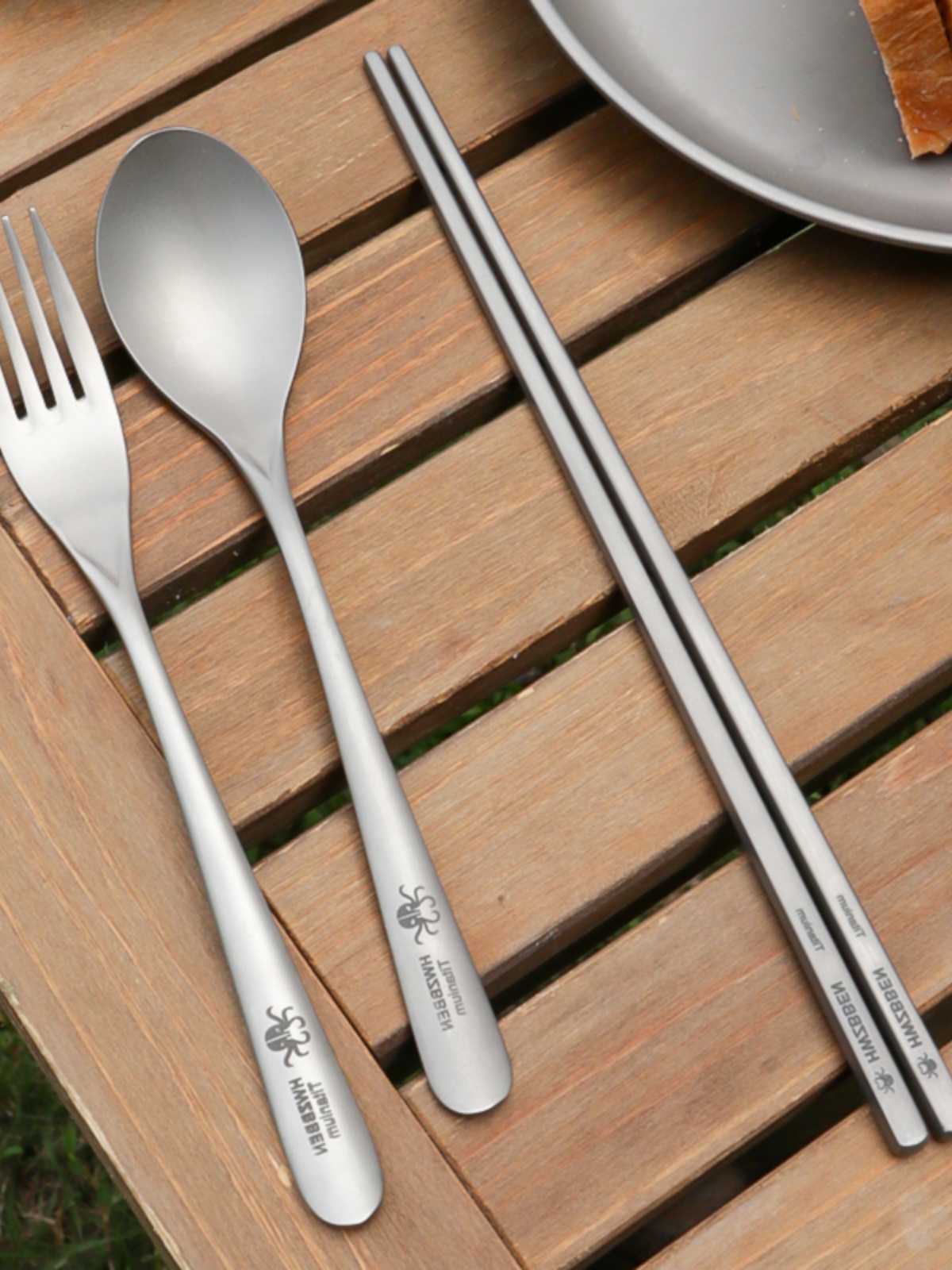 Hertz Bentitanium Chopsticks Pure Titanium Spoon Chopsticks Spoon Fork Thickened Tourist Cutlery Portable Camping Titanium Cutlery New Composition-Taobao