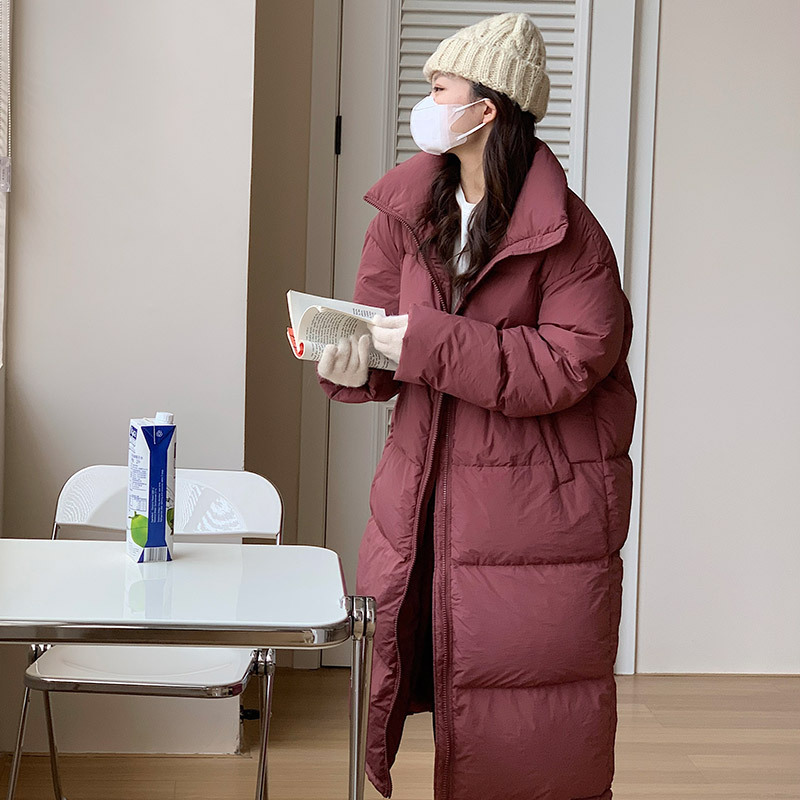 Extra-Long Thickened down Cotton Coat for Women, Over-The-Knee Length, Autumn and Winter, Stand-Up Collar, Loose, Lazy Style, Best Friend Outfit, Cotton Jacket, Trendy