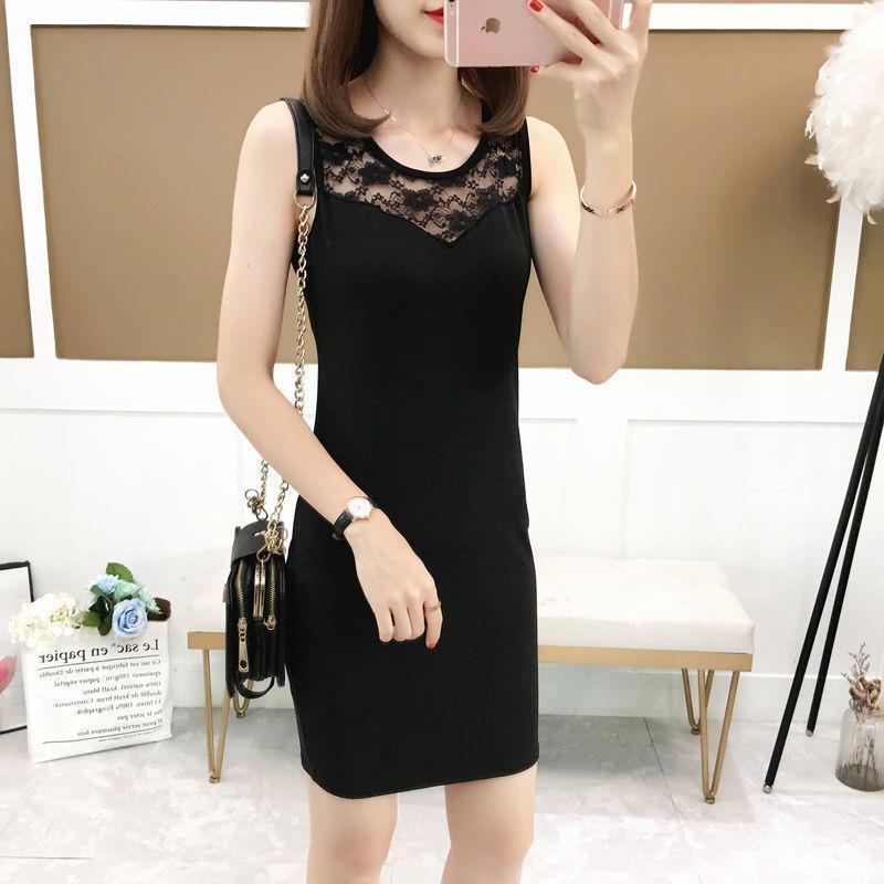 Korean Style Lace Patchwork Camisole Women's Slim-Fit Sleeveless Dress Mid-Length Striped Base Dress Summer Trendy Comfortable Korean Style Lace Patchwork Camisole Women's Slim-Fit Sleeveless Dress Mid-Length Striped Base Dress Summer Trendy Comfortable