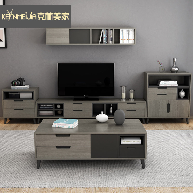 Nordic TV cabinet Coffee table combination Modern simple living room TV cabinet set Small household bedroom floor cabinet