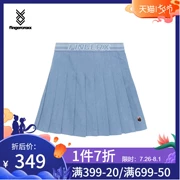 Chữ viết tay mùa xuân và mùa hè của phụ nữ ngón chân in chữ denim váy xếp li 60400XC - Váy