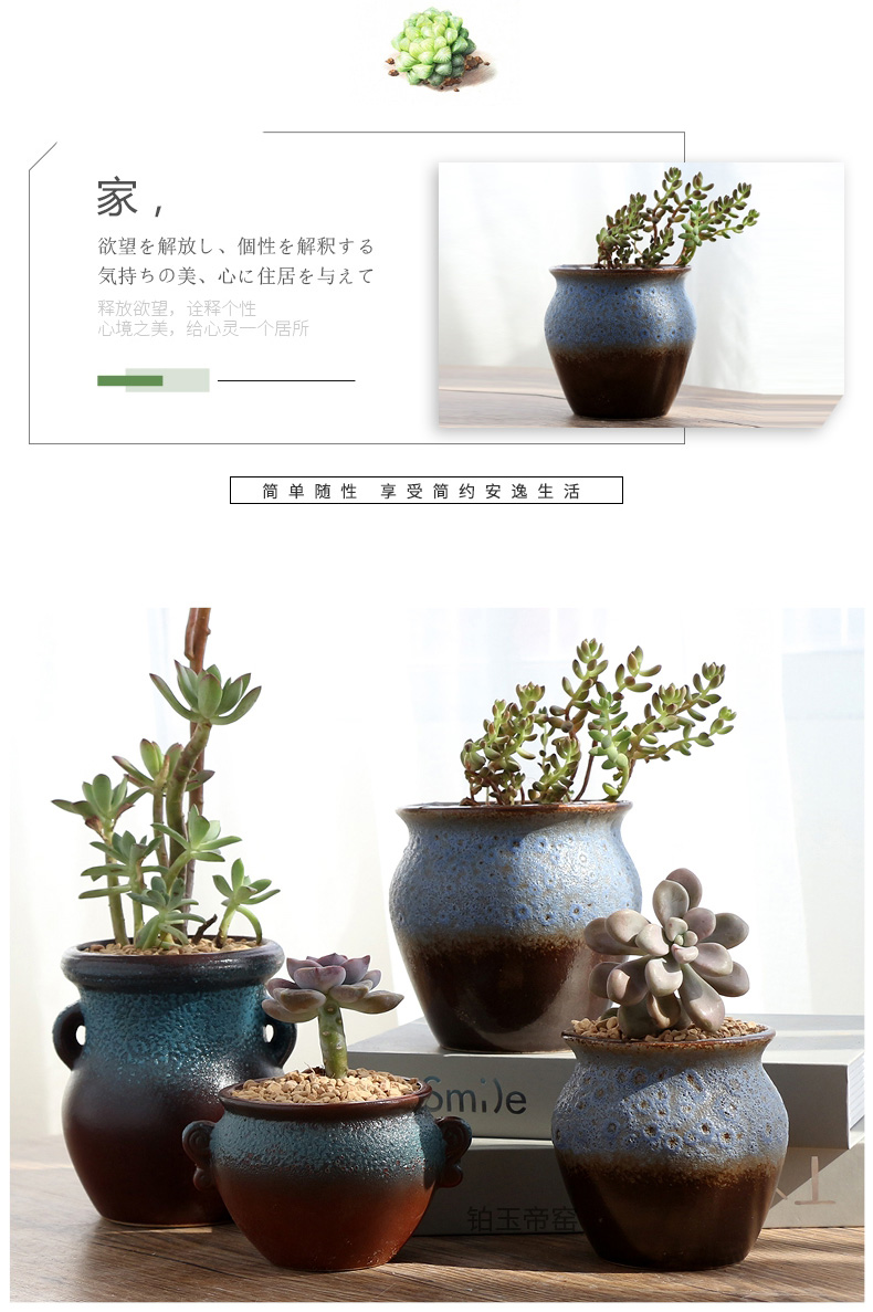 Vintage stonware thịt hoa nồi gốm cũ đống hoa chậu chậu sáng tạo đồ gốm trong nhà bình hoa cây xanh trong chậu - Vase / Bồn hoa & Kệ chậu treo ban công