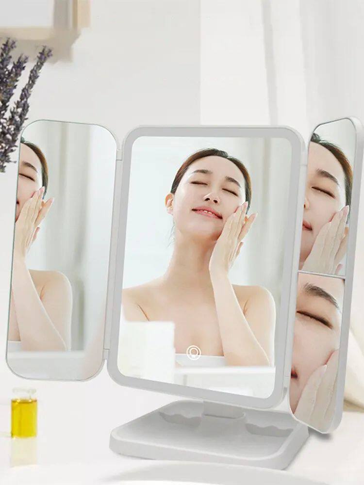 Trifold LED Makeup Mirror: 3-Panel Foldable Tabletop - Taobao product photo 6