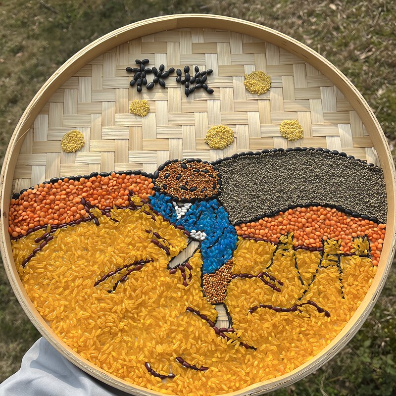 Grains and Cereals Kindergarten DIY Seed Bamboo Sieve Painting to Save Food, Spring, Summer, Autumn, Winter Bean Paste Painting