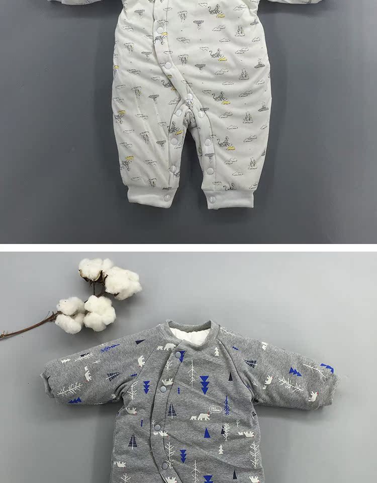 Bộ đồ liền thân cotton cotton cho bé mùa thu đông nam nữ ra ngoài quần áo dày quần áo sơ sinh bodysuit chất nỉ bông hàn quốc
