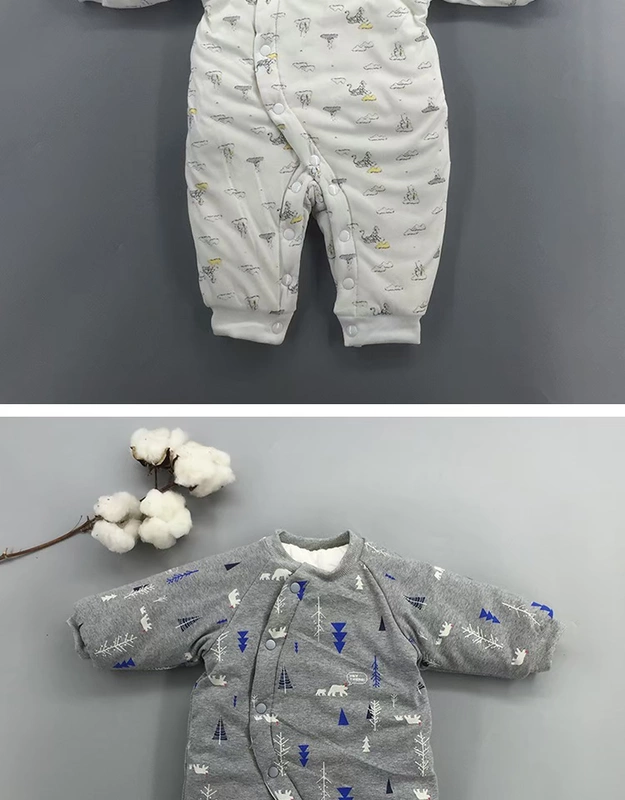 Bộ đồ liền thân cotton cotton cho bé mùa thu đông nam nữ ra ngoài quần áo dày quần áo sơ sinh jumpsuit trẻ em thu đông