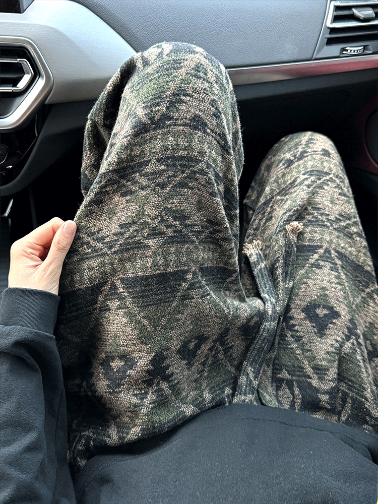 Knitted Dirty-Style Pants for Men, Autumn Ethnic Style Jacquard Wide-Leg Pants, Retro Lazy Relaxed Casual Long Pants