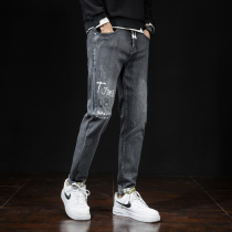 Autumn jeans mens Japanese retro straight trendy brand lace-up pants mens Korean version of the trend Joker mens handsome trousers men