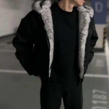 American-Style Faux Mink Fur Cotton Jacket for Men, Winter Thickened and Warm Cotton Coat, Cool and Stylish with a High-End Feel, Hooded Outerwear