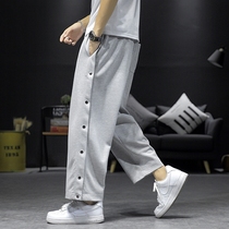 Casual loose Tide brand straight sports pants men Fat Man plus size Side row button pants straight tube basketball wide leg drag pants