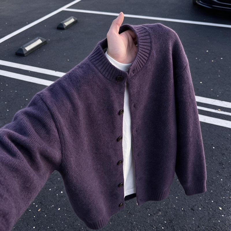 Purple Cleanfit Cardigan Sweater for Men, Autumn and Winter Loose Lazy Style Knitwear, American Retro Casual Jacket Purple Cleanfit Cardigan Sweater for Men, Autumn and Winter Loose Lazy Style Knitwear, American Retro Casual Jacket