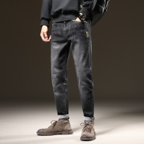 Smoky gray jeans mens straight tube loose Japanese vintage spring and autumn 2021 New with Martin boots trousers men