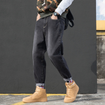 Smoky gray jeans mens straight loose Tide brand with Martin boots pants mens nine fat autumn radish pants