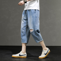 Summer denim shorts mans porn wind relaxation 100 hitch a hole design feeling American High Street Yuppie Handsome Seven Pants