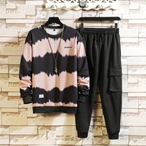 Autumn leisure sports sweater set male fat loose plus size long sleeve Korean trend fashion set