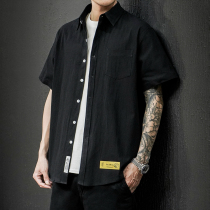 Short-sleeved shirt male Hong Kong style Japanese retro Joker very fairy shirt male ruffle big size fat shirt male