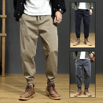 Khaki casual pants mens loose size fat overalls pants fat guy thick legs Japanese retro autumn Ruffian handsome trousers