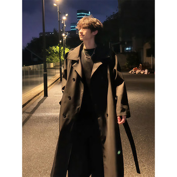 Double-Breasted Suit Collar Mid-Length Woolen Coat for Men, Autumn and Winter Hangzhou Italian-French Style Trench Coat, High-End Over-The-Knee Coat