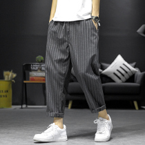 Striped casual pants mens loose size fat trend jerky handsome straight tube pants mens spring and autumn Japanese pants men