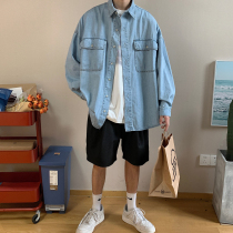Tooling denim shirt man 2022 new spring design feeling small crowdbombing street clothes day department retro long sleeve jacket