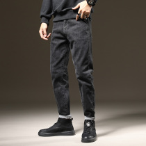 Black jeans Mens summer slim Tide Cards Loose fit Martin boots pants Korean version Trend Trend Ruffhanger 90% Pants