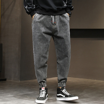 Smoky gray jeans mens lace loose plus size Harlan leg pants Tide brand Fat Man thick leg stretch pants men