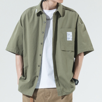 Tooling short sleeve shirt male summer thin style American retro day family dinghy relaxation pituality 5-half sleeve shirt