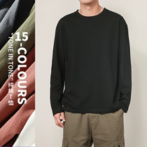Autumn long sleeve T-shirt men 2021 base solid color round neck autumn clothes loose couple trend wild coat