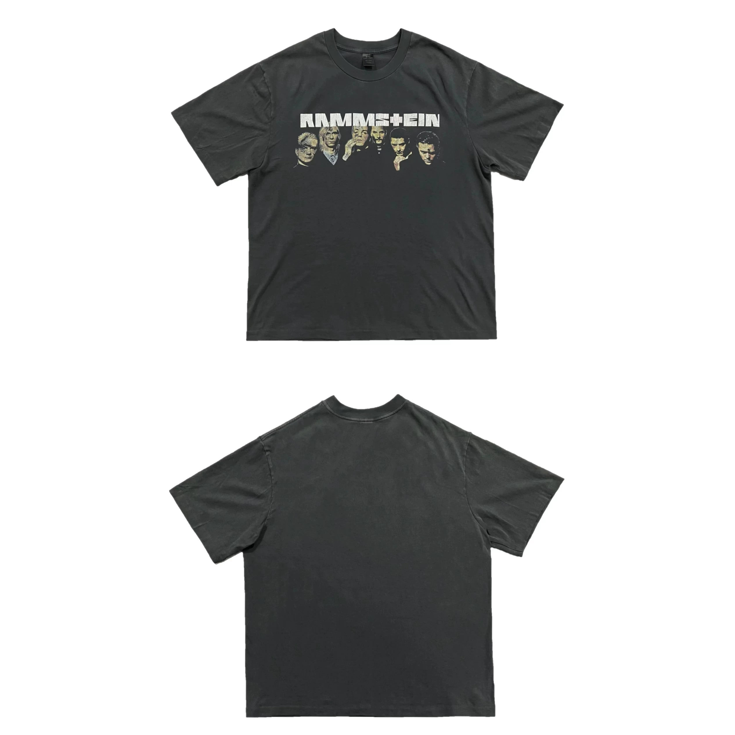 MG Rammstein German Chariot Portrait Rock Retro Washed Grey Cylinder Cloth Small Neck Short Sleeve