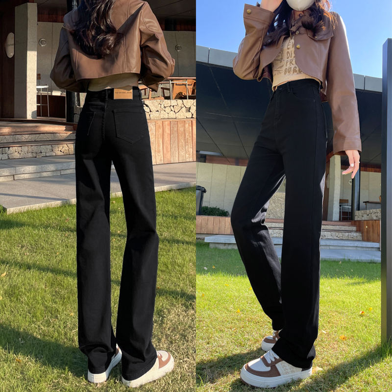 Black Slim Straight-Leg Jeans for Women, High-Waisted, American Style, 2026 New Model, Petite, Summer Thin Style, Slimming Pants for Women