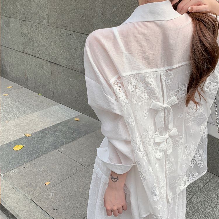 French-Style Super Fairy-Like Gentle Breathable Lace Splicing Sun Protection Clothing for Women, Long-Sleeved Summer New Style, Elegant and Fashionable Air-Conditioning Shirt French-Style Super Fairy-Like Gentle Breathable Lace Splicing Sun Protection Clothing for Women, Long-Sleeved Summer New Style, Elegant and Fashionable Air-Conditioning Shirt