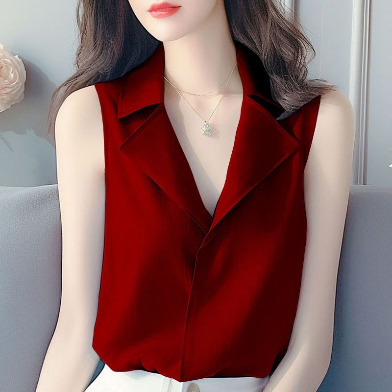 Western Style Suit Collar Sleeveless Vest for Women Summer New Loose Slimming Top Versatile Small Age-Reducing Chiffon Shirt Western Style Suit Collar Sleeveless Vest for Women Summer New Loose Slimming Top Versatile Small Age-Reducing Chiffon Shirt