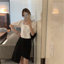 French bubble sleeve bolero skirt slit square collar spring and summer new irregular high waist 2021 women original design