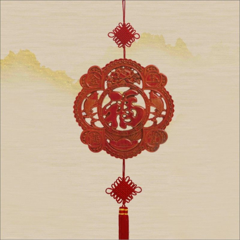 Dongyangxiang Zhangmu solid wood circular sector Chinese imitation antique living room book room bedroom craft gift hem decorated with Chinese knot decoration