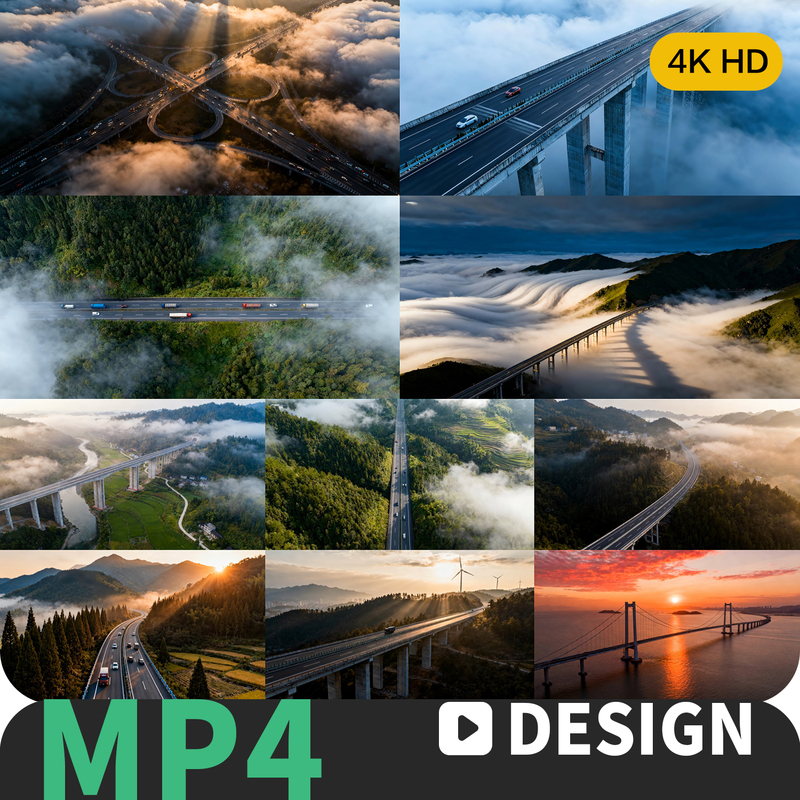 Highway Bridge, Road Infrastructure, Transportation Hub, Aerial Photography, Time-Lapse Sunrise and Sunset, Clouds, Cloud Sea, Video Footage