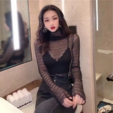 Сексуальные и прозрачные кружевные плиссированные топ для женщин в начале осени тонкий стиль и стильная тонкая посадка внутренней рубашки с сетью водолазки для женщин для женщин