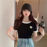 Tide, летняя приталенная футболка с коротким рукавом, трикотажный свитер, популярно в интернете, с вышивкой, короткий рукав