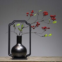 New Chinese ceramic vase decoration Modern light luxury creative living room entrance tea room flower arrangement dried flower wrought iron decoration