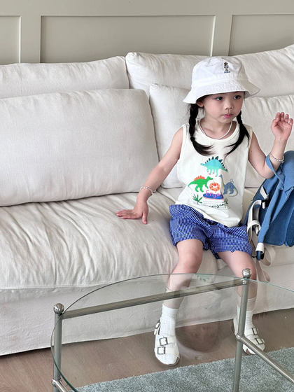 女童短袖T恤儿童夏装2025新款卡通圆领内穿打底背心男宝宝上衣潮3