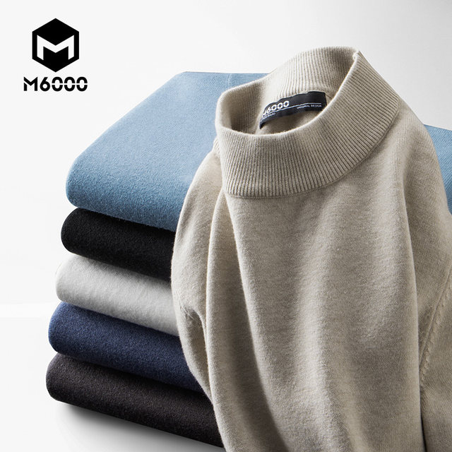 M6000 sweater ຄໍຮອບສໍາລັບຜູ້ຊາຍດູໃບໄມ້ລົ່ນດູໃບໄມ້ລົ່ນ sweater ສີແຂງ ສີດໍາ slim bottoming sweater