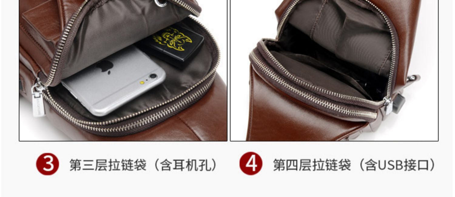 Baochao kangaroo nam túi ngực da Messenger túi đeo lưng ba lô thể thao giản dị túi đeo vai da dung lượng lớn - Túi của con người túi da nam