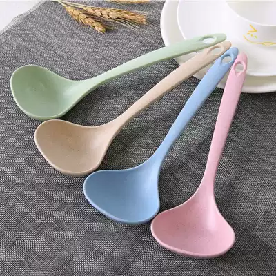 Qiaoi home wheat straw soup spoon household long handle porridge spoon Kitchen kitchenware plastic thick large porridge spoon