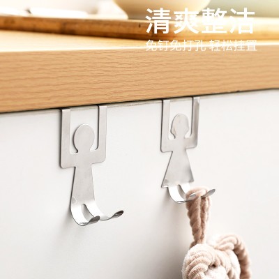 Nail-free traceless door back type integral cabinet door rear hook rag bag hanger storage hook stainless steel human-shaped hook