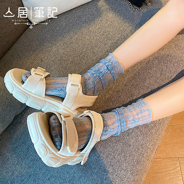 ຖົງຕີນຂອງແມ່ຍິງກາງ-calf socks summer ບາງ ins trendy summer ແບບນອກໃສ່ໂປ່ງໃສ lace ຕາຫນ່າງ summer ອິນເຕີເນັດສະເຫຼີມສະຫຼອງຮ້ອນ super