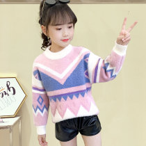 Girls water mink fur coat 2020 new autumn and winter plus suede thickened cover headsweaters CUHK children sweaters girls