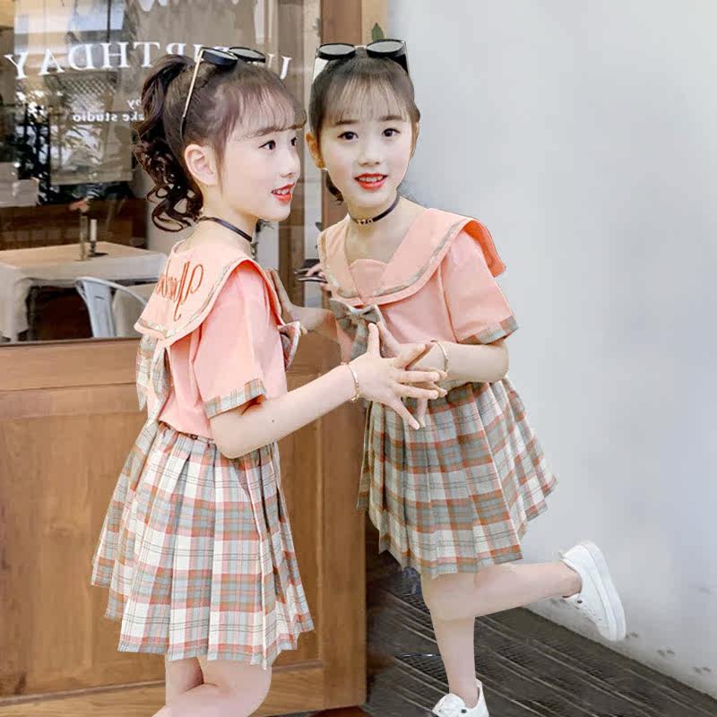 Girls' suits summer clothes 2021 new western style net red children's clothes little girl college style children's skirt two-piece tide