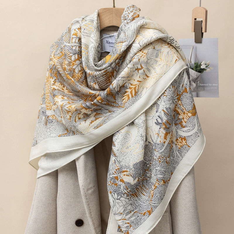 Tropical Rainforest Fubao Fashionable Silk Cashmere Scarf for Women Winter High-End Versatile Warm Wool Square Scarf Shawl