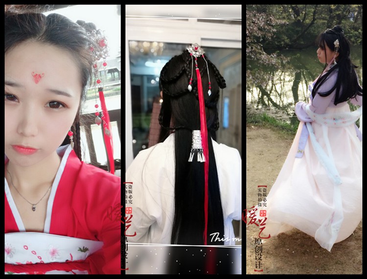 Phong cách cổ xưa COS Hanfu với trang sức mũ trùm đầu streamer clip phụ kiện tóc hàng ngày băng đô turban