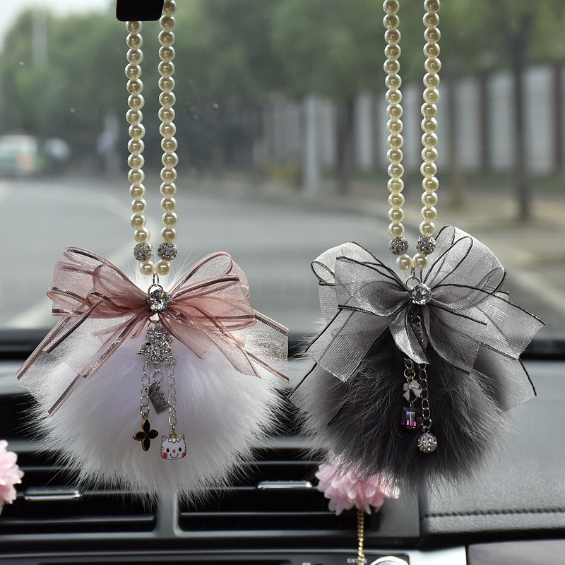 Fox fur car pendant rear mirror hanging decoration adorable butterfly knots car in-car ornament hanging decoration fur pendant woman